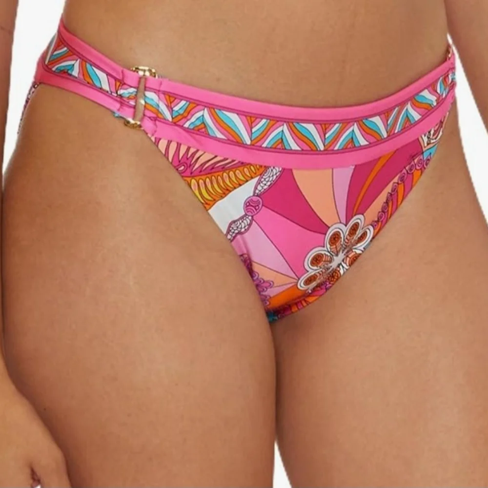 Trina Turk bikini bottom 10 Meilani turquoise pink floral cheeky boho new $88